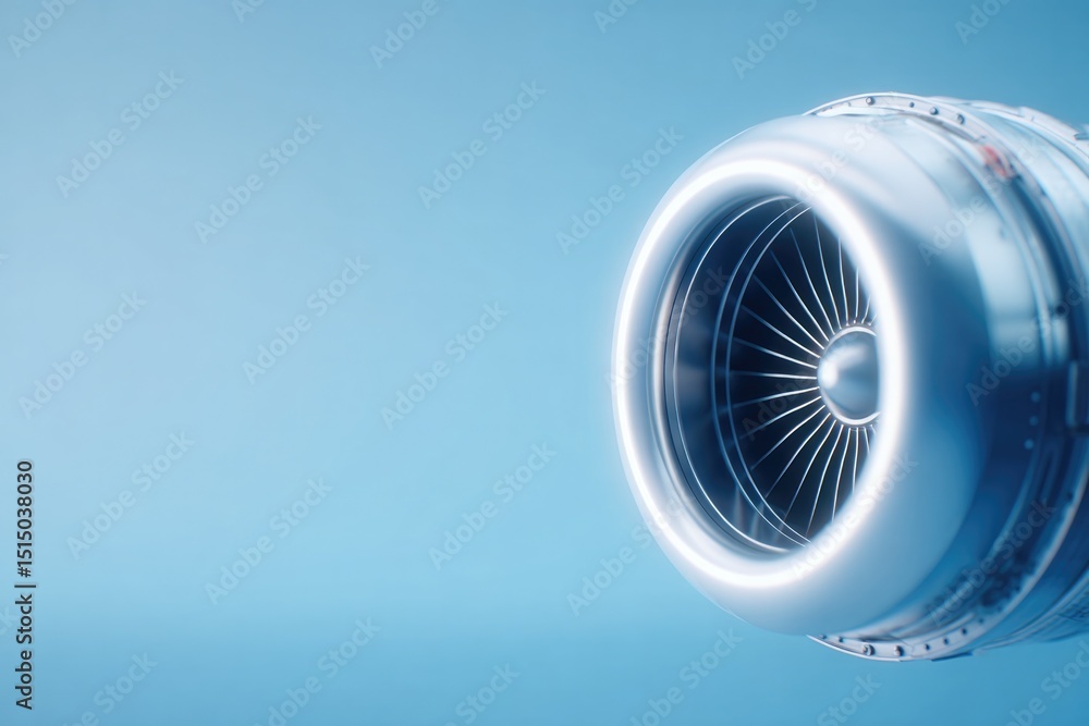 Poster minimalistic close-up of aviation engine highlighted against clean uncluttered background with exten