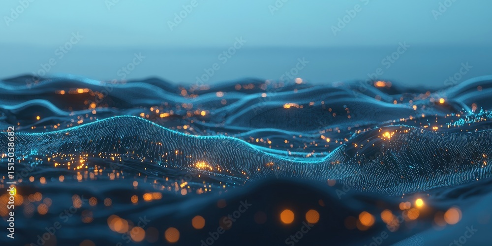 Poster A futuristic digital landscape showing the global integration of wireless technology, with a network of connected devices and glowing data streams.