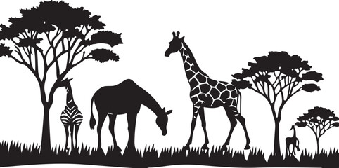 Wild giraffe in nature, an illustration of a mammal in a park