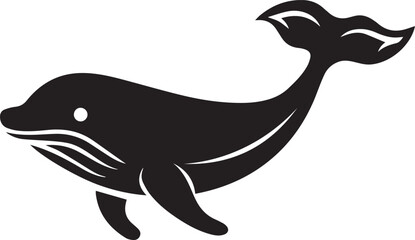 Whale Silhouette Side Profile with Tail Fin and Round Head Flat Ocean Vector
