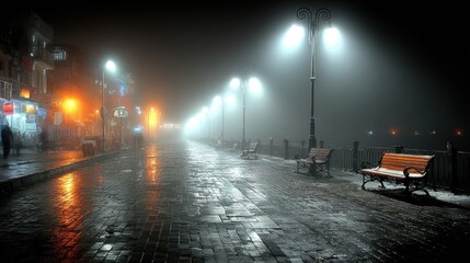 Obraz premium Foggy night street scene (2)