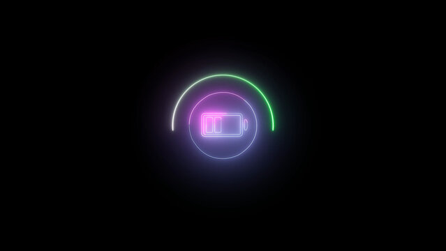 Neon Battery Charging Animation on Dark Background with Green and Purple Color Scheme