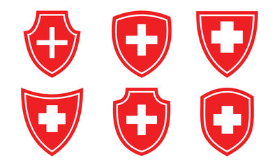 Health shield medical icon representing protection, healthcare, and safety. Ideal for medical, wellness, and security themes with outline and filled designs. Eps 10.