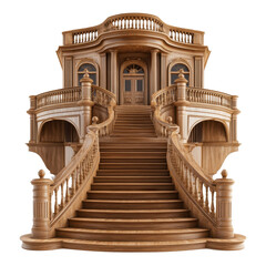 Fototapeta premium Elegant wooden staircase leads to a grand entryway in a historic setting of luxury and craftsmanship