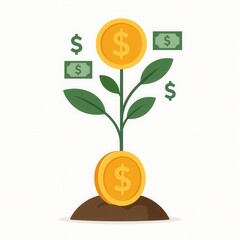 Planting Wealth – Conceptual Illustration of Growing Money and Financial Investment