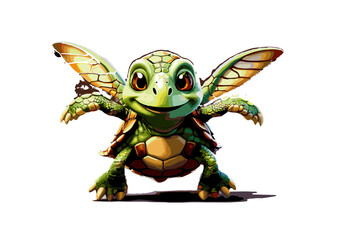 Fototapeta premium Adorable Fantasy Turtle Creature with Wings Digital Illustration