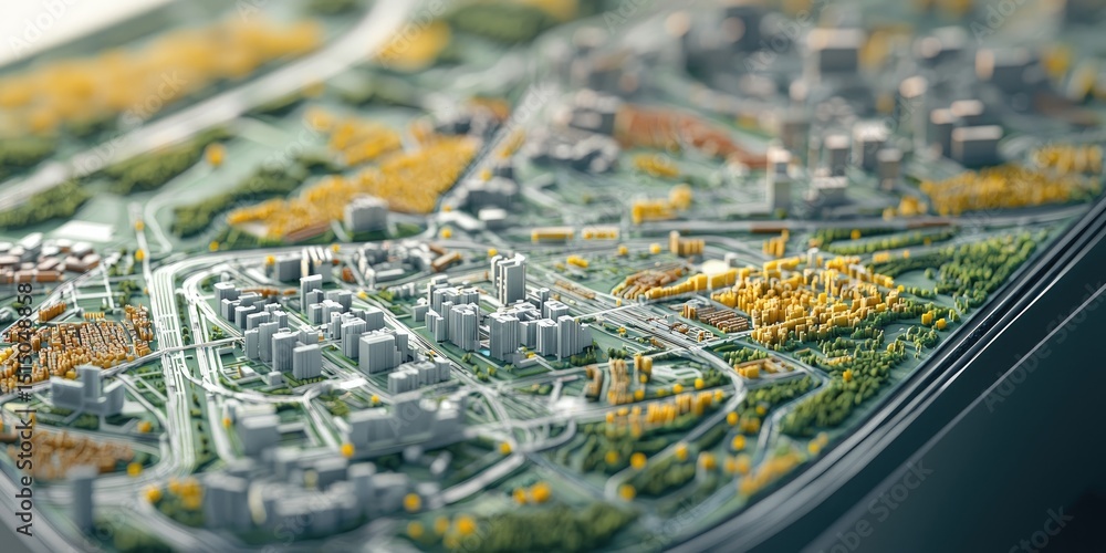 Poster a digital urban development ui, featuring dynamic controls, responsive layouts, and real-time city p