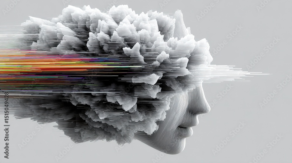 Aufkleber abstract digital art of a human head with dynamic colorful lines and cloud-like structures
