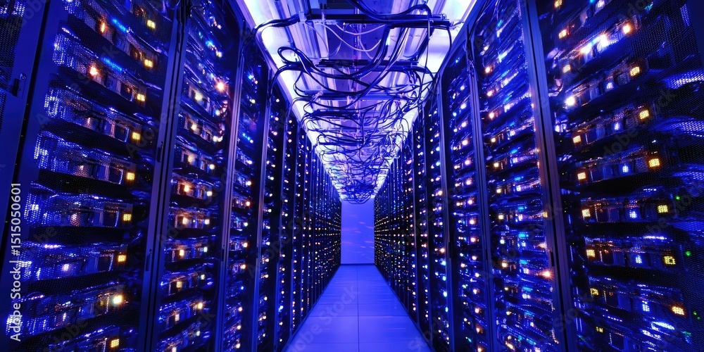 Fototapete a cloud server rack with data lights blinking, symbolizing the ongoing digital transformation in data management.