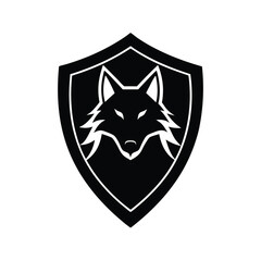 Obraz premium Wolf head silhouette on shield emblem design