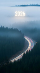 2026 Scenic Highway Through Misty Forest  New Years Eve Landscape Photography