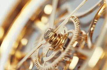 Close-up of intricate gold clockwork gears, suitable as a steampunk background