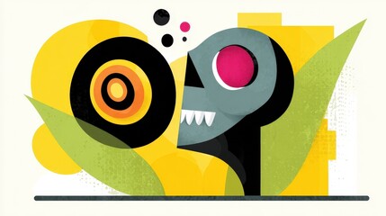 Obraz premium Abstract Skull Illustration with Vibrant Colors and Geometric Shapes on Light Background