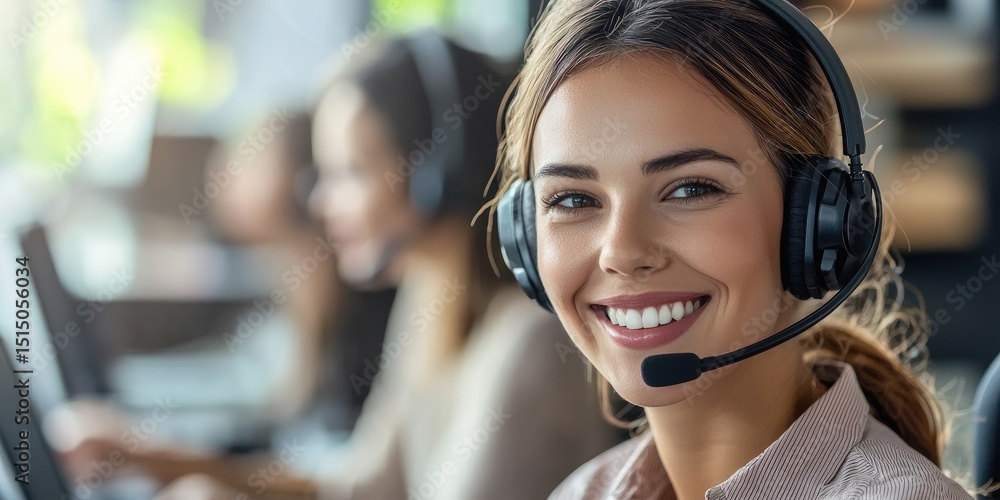 Fototapete An efficient support team setup in a modern office with agents collaborating to deliver top-notch solutions to clients.