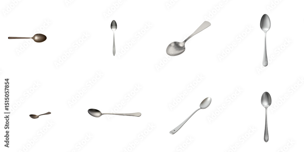 Aufkleber collection of various spoon designs on transparent background featuring different styles and angles 