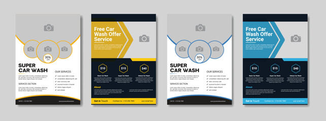 People cleaning car with sponge at car wash Creative car wash car detailing and rental flyer, car service, and price list flyer Car Wash Flyer Poster Layout bundle editable template Car Wash poster