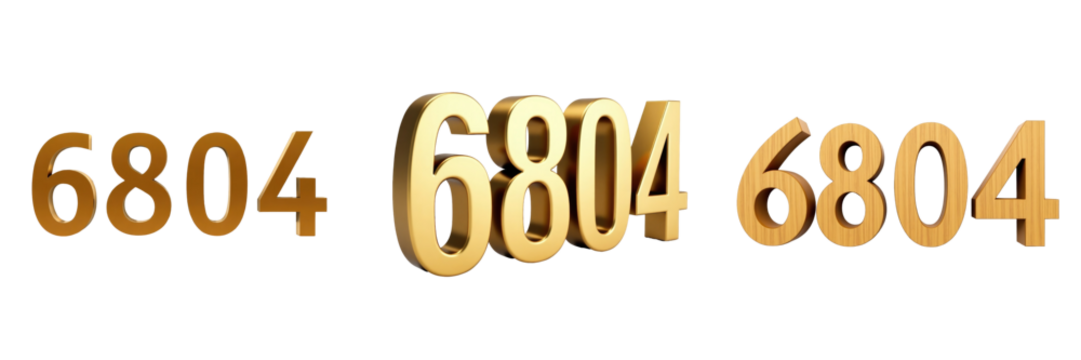 Golden 3D Numbers Display of 6804 in Repeated Sequence Against a transparent Background Featuring Various Depths and Styles for Artistic Visual Appeal - Powered by Adobe