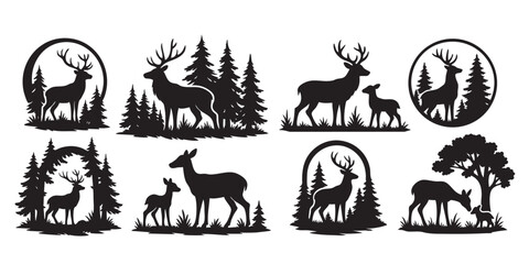 Fototapeta premium deer vector silhouettes set black color isolated on white background