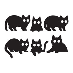 set of black cats icon silhouette 