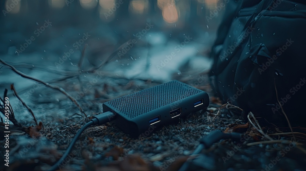 Leinwandbilder a portable ssd connected with a usb-c cable, featuring a rugged and shockproof design for fast and c