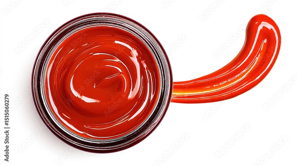 Aufkleber vivid red paint swirl in open jar with dripping texture for art and design projects