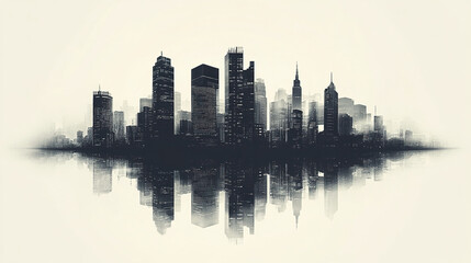 Obraz premium stunning silhouette of city skyline reflecting on smooth surface evokes sense of tranquility