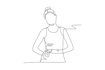 Women using insulin pumps. Medical technology concept one-line drawing