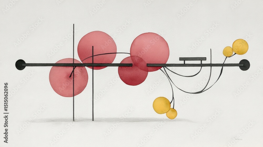 Poster abstract composition with red and yellow shapes on minimalist background for artistic design