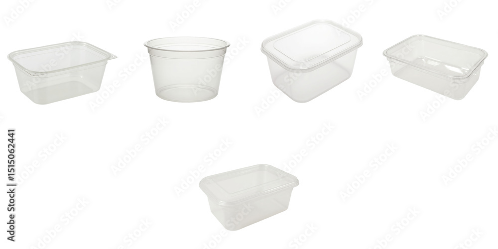 Aufkleber collection of clear plastic containers in various shapes and sizes featuring round and square design