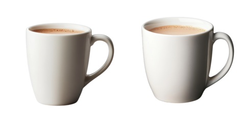 Two White Mugs of Hot Chocolate, Isolated on Transparent Background, Beverage, Drinkware, Coffee Cup,hot chocolate, mugs, drink