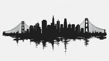 Minimalist San Francisco skyline silhouette with reflection on water
