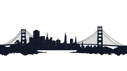 Minimalist San Francisco skyline silhouette with iconic bridge and cityscape