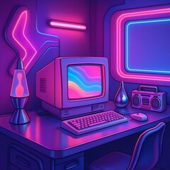 Y2K Retro Futurism Room – Neon Lights and Vintage Tech Aesthetic