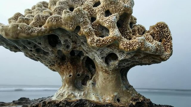 Ornate rock formation on a beach