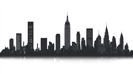 Naklejka premium stunning skyline silhouette featuring iconic skyscrapers against white background, evoking sense