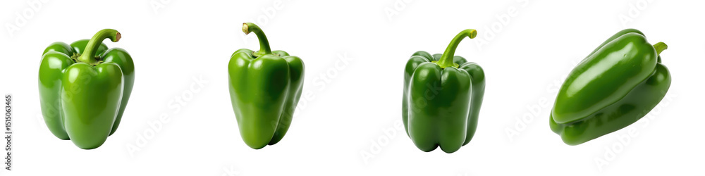 Aufkleber collection of fresh green bell peppers displayed from multiple angles on a transparent background hi