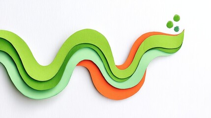 Colorful Paper Waves with Green and Orange Stripes on White Background for Creative Design