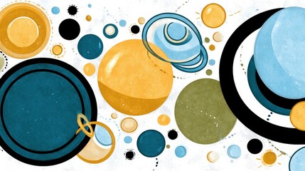 Vibrant Abstract Planets in Vivid Colors and Varied Shapes on a Light Background