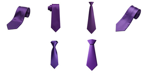 Collection of Six Elegant Purple Ties Displayed on a transparent Background Featuring Various...
