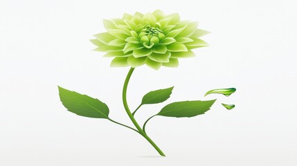 Vibrant Green Flower with Artistic Water Drops on Minimalist Background