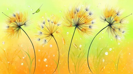 Colorful Abstract Dandelion Illustration with Vibrant Background and Soft Bokeh Effect