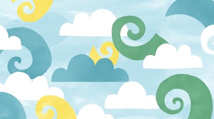 Colorful Swirls and Clouds in a Bright Sky Illustration for Creative Backgrounds