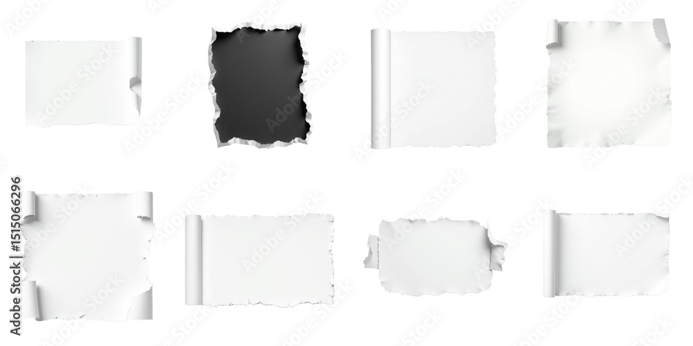 Aufkleber collection of torn and crumpled paper textures featuring various styles in white and transparent des