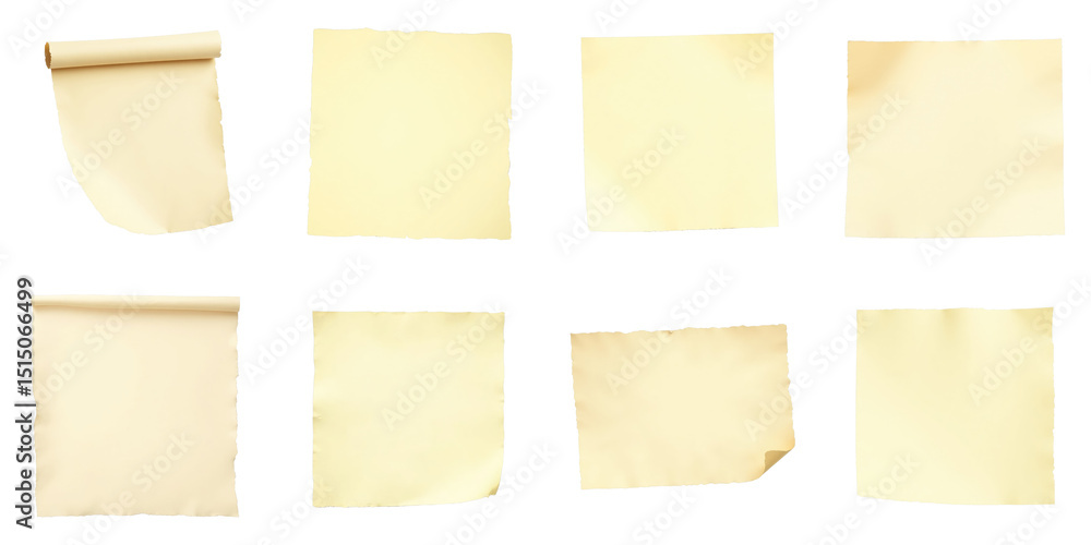 Poster collection of various yellow sticky notes in different shapes and sizes arranged on a dark backgroun