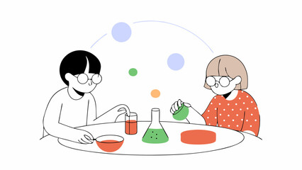 Two children scientists conducting experiments in a lab