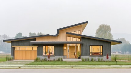 Modern Architecture Home with Unique Roof Design in Peaceful Suburban Setting