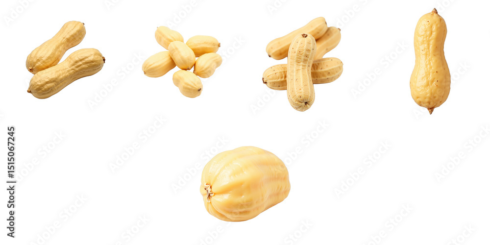 Aufkleber collection of raw peanuts displayed on a transparent background featuring various shapes and sizes o