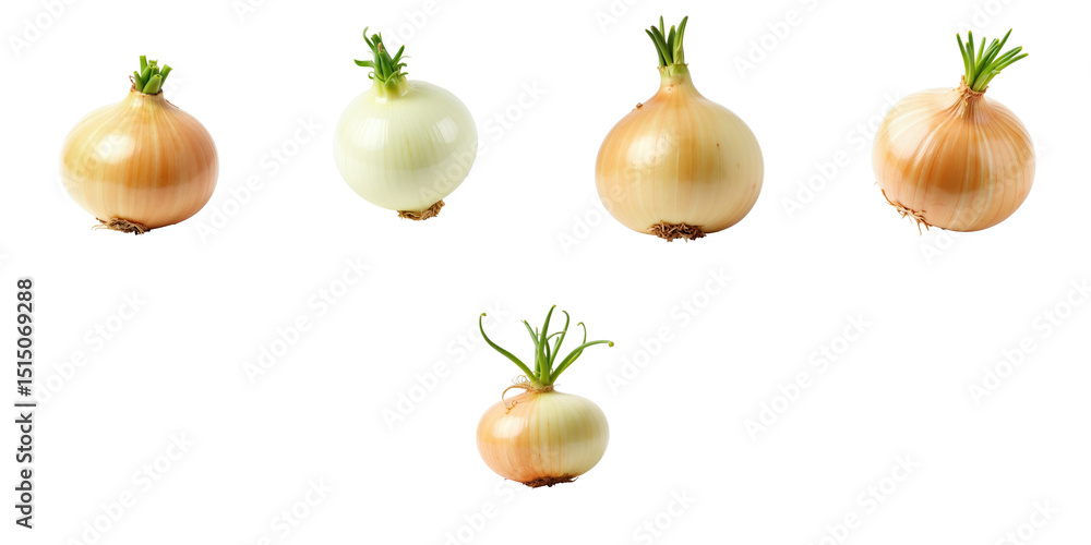 Aufkleber collection of varied onions displayed on transparent background featuring different sizes and colors