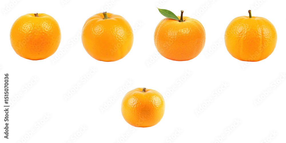 Poster collection of fresh, juicy oranges displayed on a transparent background featuring varied sizes and 