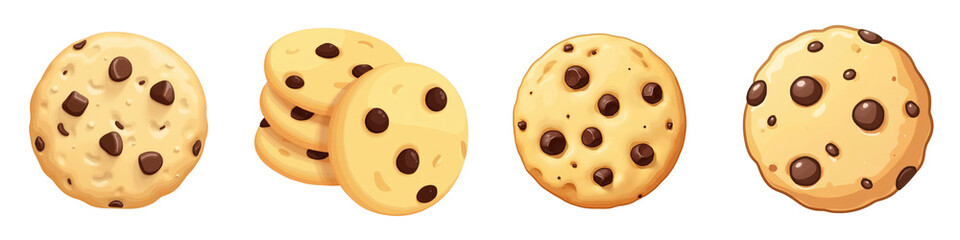 Fototapeta premium Delicious Chocolate Chip Cookie Illustrations Featuring Various Shapes and Sizes on a Dark Background Ideal for Digital Projects and Culinary Themes